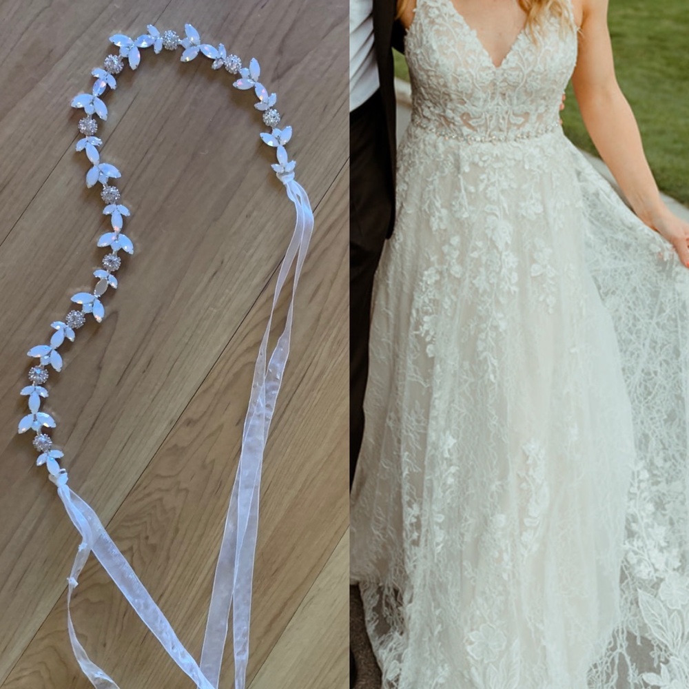 Wedding Dress Sash - Beaded Ribbon